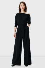 Asymmetric Shoulder Cotton Jersey Palazzo Jumpsuit | Wide-Leg Soft-Drape One-Piece - Image 2