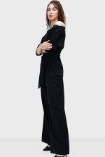 Asymmetric Shoulder Cotton Jersey Palazzo Jumpsuit | Wide-Leg Soft-Drape One-Piece - Image 3