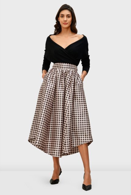 Check Print Dupioni High-Low Full Skirt