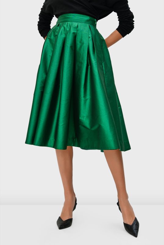 Pleated Taffeta Full Skirt