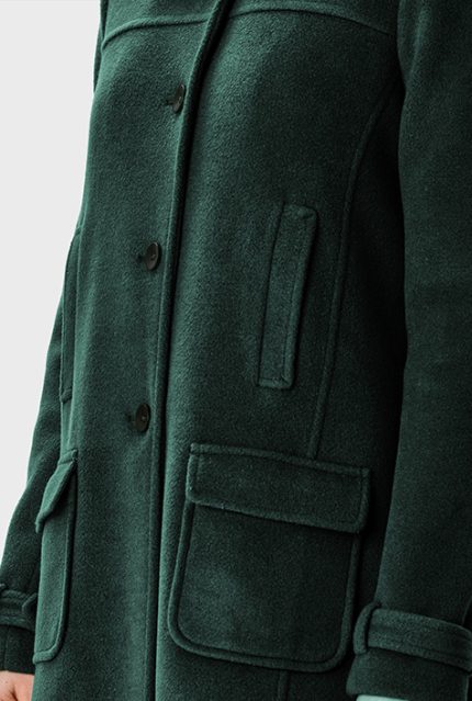 Melton-Look Long Coat | Green Woolly-Texture Tailored Outerwear