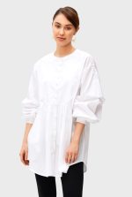 Pleat Bib-Front Cotton Poplin Tunic Shirt