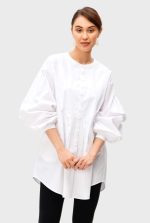 Pleat Bib-Front Cotton Poplin Tunic Shirt