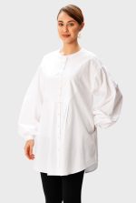 Pleat Bib-Front Cotton Poplin Tunic Shirt