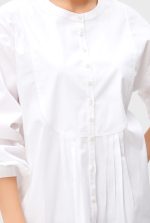 Pleat Bib-Front Cotton Poplin Tunic Shirt