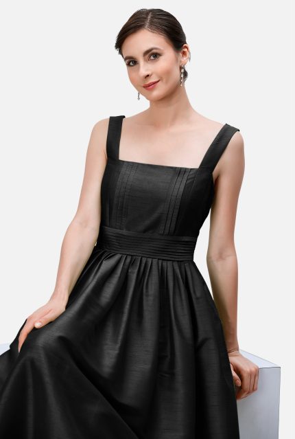 Pleated Waist Dupioni Midi Dress