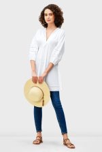 Lattice Trim Cotton Poplin Empire Tunic