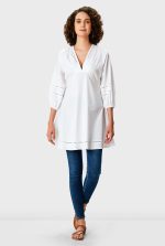 Lattice Trim Cotton Poplin Empire Tunic