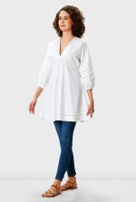 Lattice Trim Cotton Poplin Empire Tunic