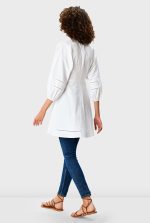 Lattice Trim Cotton Poplin Empire Tunic
