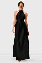 Beaded Halter Dupioni A-Line Dress