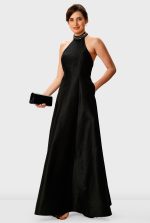 Beaded Halter Dupioni A-Line Dress