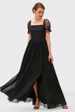 Sheer Tulle Vented Maxi Dress