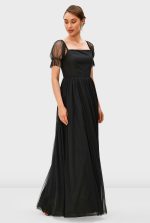 Sheer Tulle Vented Maxi Dress