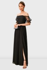 Sheer Tulle Vented Maxi Dress