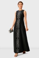 Bead Embellished Dupioni Maxi Dress