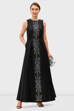 Bead Embellished Dupioni Maxi Dress