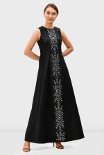 Bead Embellished Dupioni Maxi Dress
