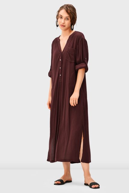 Rayon Crinkle Vented Shift Dress