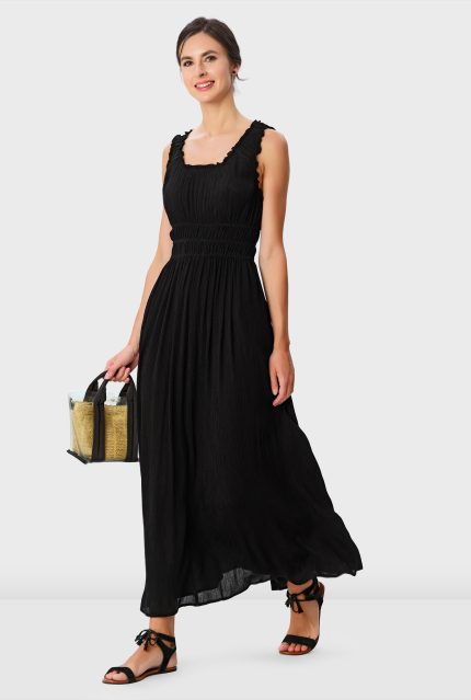 Rayon Crinkle Smocked Waist Midi Dress