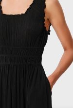 Rayon Crinkle Smocked Waist Midi Dress