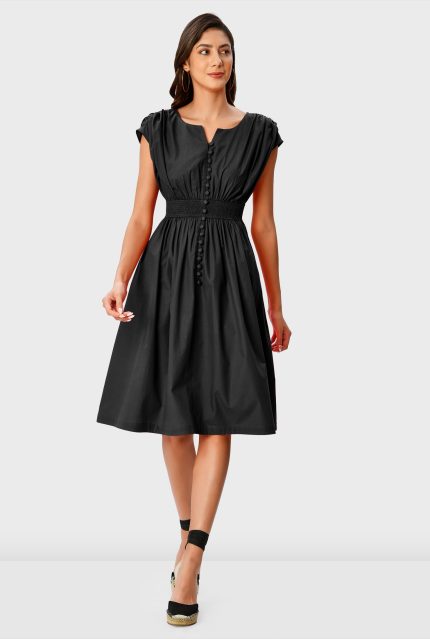 Cotton Poplin Smocked Waist Dress