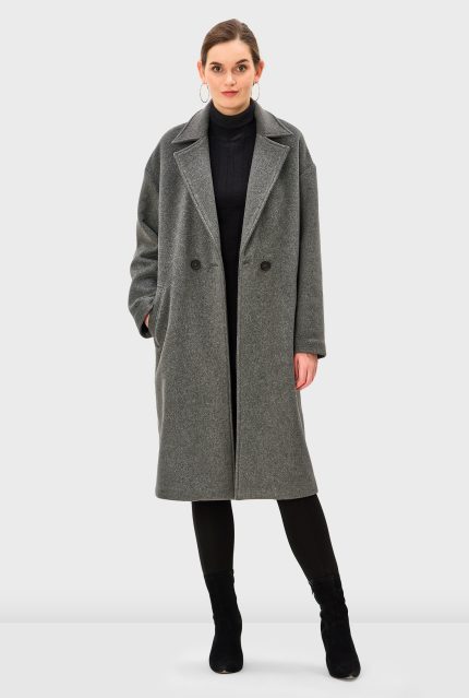 Melton-Look Long-Line Wool Blend Coat