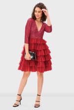 Sequin Mesh Ruffle Tier Dress | V-Neck Party Dress with Layered Tulle Skirt