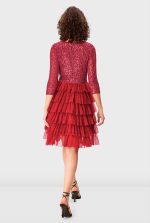 Sequin Mesh Ruffle Tier Dress | V-Neck Party Dress with Layered Tulle Skirt