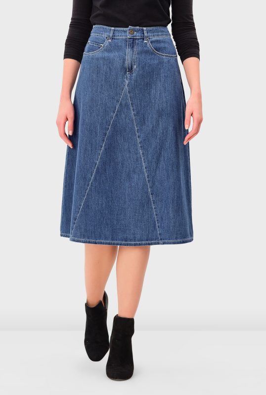 Pieced Cotton Denim Flared Skirt