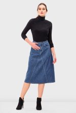 Pieced Cotton Denim Flared Skirt
