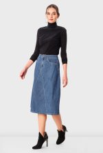 Pieced Cotton Denim Flared Skirt
