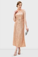 Sequin Mesh Belted A-Line Dress | Sleeveless Sparkle Midi Dress for Weddings & Events