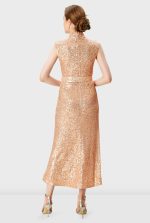 Sequin Mesh Belted A-Line Dress | Sleeveless Sparkle Midi Dress for Weddings & Events