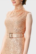 Sequin Mesh Belted A-Line Dress | Sleeveless Sparkle Midi Dress for Weddings & Events
