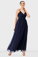 Pleated Sheer Mesh Maxi Dress