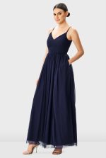 Pleated Sheer Mesh Maxi Dress