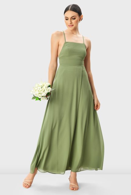 Crossed Strap Back Georgette Vented Dress