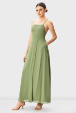Crossed Strap Back Georgette Vented Dress
