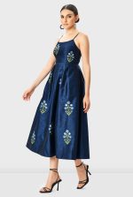 Floral Embroidery Dupioni Dress