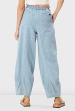 Cotton Denim Shirred Wide Leg Jeans