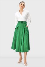 Cargo Pocket Cotton Poplin Faux-Wrap Skirt
