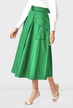 Cargo Pocket Cotton Poplin Faux-Wrap Skirt