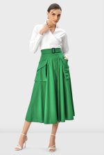 Cargo Pocket Cotton Poplin Faux-Wrap Skirt