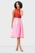 Colorblock Poly Dupioni Fit-and-Flare Dress | Sleeveless Wedding Guest Midi Dress