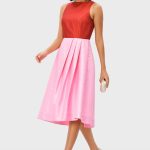Colorblock Poly Dupioni Fit-and-Flare Dress | Sleeveless Wedding Guest Midi Dress