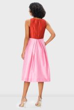 Colorblock Poly Dupioni Fit-and-Flare Dress | Sleeveless Wedding Guest Midi Dress