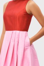 Colorblock Poly Dupioni Fit-and-Flare Dress | Sleeveless Wedding Guest Midi Dress