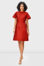 Capelet Back Dupioni A-Line Dress | Short-Sleeve Wedding Guest Midi Dress