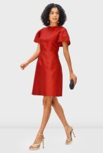 Capelet Back Dupioni A-Line Dress | Short-Sleeve Wedding Guest Midi Dress